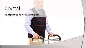  Presentation with walker - Beautiful presentation theme featuring medical aluminum - mature gentleman using a walker backdrop and a white colored foreground