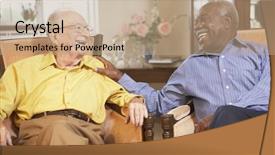  Presentation with relaxing - PPT theme enhanced with elderly african americans - senior men relaxing in armchairs background and a coral colored foreground