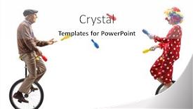  Presentation with juggling - Colorful presentation theme enhanced with elderly-man-and-a-clown backdrop and a white colored foreground