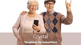  Presentation with music rock roll - Cool new presentation theme with elderly-man-and-woman-listening backdrop and a coral colored foreground