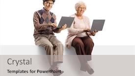  Presentation with computers - Audience pleasing PPT layouts consisting of elderly-man-and-woman-sitting backdrop and a light gray colored foreground