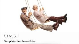  Presentation with elderly - Colorful PPT theme enhanced with elderly-man-and-woman-swinging backdrop and a white colored foreground