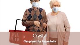  Presentation with face masks - Colorful presentation theme enhanced with elderly-man-and-woman backdrop and a red colored foreground