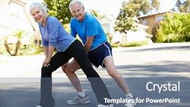  Presentation with man woman - Audience pleasing PPT theme consisting of elderly man and younger woman backdrop and a ocean colored foreground