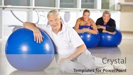  Presentation with elderly health - Beautiful PPT layouts featuring elderly man exercising with gym ball in health club for rehab backdrop and a soft green colored foreground