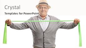  Presentation with band - Presentation design consisting of elderly-man-exercising background and a sky blue colored foreground