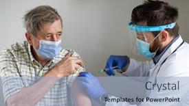  Presentation with coronavirus - Audience pleasing presentation theme consisting of elderly-man-getting-coronavirus-vaccine backdrop and a light blue colored foreground
