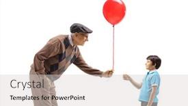  Presentation with balloon - Amazing slide deck having elderly-man-giving-a-red backdrop and a light gray colored foreground