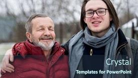  Presentation with winter family - Amazing slide set having elderly-man-grandfather backdrop and a ocean colored foreground
