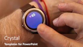  Presentation with smartwatch - Colorful PPT theme enhanced with elderly-man-hand-and-detail backdrop and a tawny brown colored foreground