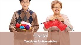  Presentation with helping man - Beautiful presentation theme featuring elderly man helping an elderly woman knit isolated on white background backdrop and a coral colored foreground