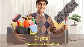  Presentation with room cleaning - Slide set consisting of elderly-man-holding-a-bucket background and a violet colored foreground