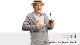  Presentation with smoothie - Beautiful presentation featuring elderly-man-holding-a-green backdrop and a light gray colored foreground