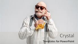  Presentation with good - Presentation design having elderly-man-hugs-the-bottle background and a soft green colored foreground