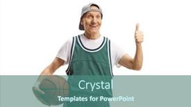  Presentation with white green - PPT theme featuring elderly-man-in-a-green background and a ocean colored foreground