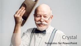  Presentation with elderly - Cool new slide set with elderly-man-in-glasses-takes backdrop and a light gray colored foreground