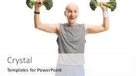  Presentation with lifting weights - Cool new slides with elderly-man-in-sportswear-lifting backdrop and a white colored foreground