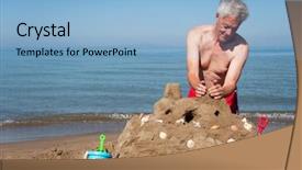  Presentation with sand - Cool new PPT theme with elderly-man-is-building backdrop and a  colored foreground