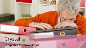  Presentation with administration - Audience pleasing theme consisting of elderly man is tired from working at home with administration backdrop and a coral colored foreground
