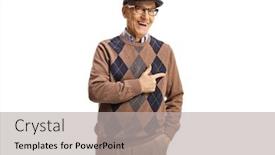  Presentation with elderly - Slide set with elderly-man-laughing-and-pointing background and a light gray colored foreground