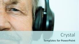  Presentation with music headphones - PPT theme with elderly-man-listens-to-music background and a cool aqua colored foreground