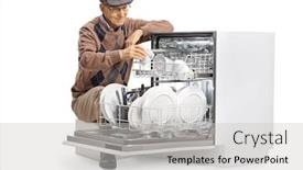  Presentation with loading - PPT theme having elderly-man-loading-a-dishwasher background and a light gray colored foreground