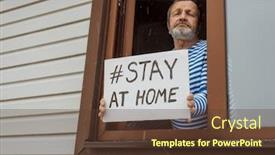  Presentation with elderly home - Amazing PPT theme having elderly-man-looks-out backdrop and a tawny brown colored foreground