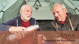  Presentation with tent - PPT layouts consisting of elderly-man-pouring-tea background and a coral colored foreground