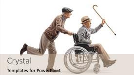  Presentation with cane - Presentation theme having elderly-man-pushing-a-senior background and a coral colored foreground