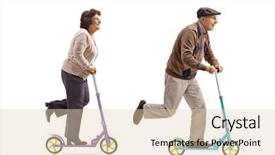  Presentation with man woman - PPT layouts featuring elderly man riding scooters background and a lemonade colored foreground