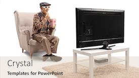  Presentation with popcorn movie - Audience pleasing presentation theme consisting of elderly-man-seated backdrop and a soft green colored foreground
