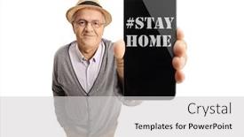  Presentation with text message - Colorful PPT theme enhanced with elderly-man-showing-a-phone backdrop and a light gray colored foreground