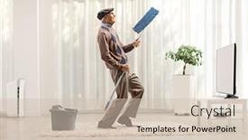  Presentation with room cleaning - Beautiful PPT theme featuring elderly-man-singing-and-dancing backdrop and a soft green colored foreground