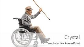  Presentation with cane - Slide deck consisting of elderly-man-sitting background and a white colored foreground