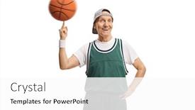  Presentation with spinning - PPT theme with elderly-man-spinning-a-basketball background and a white colored foreground