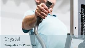  Presentation with training - Audience pleasing theme consisting of elderly-man-training-on-cross backdrop and a light blue colored foreground