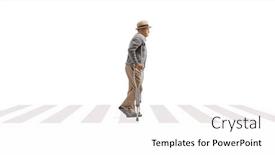  Presentation with pedestrian - Slide set having elderly-man-walking-with-crutches background and a white colored foreground