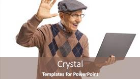  Presentation with web - Colorful slide set enhanced with elderly-man-waving-and-talking backdrop and a violet colored foreground