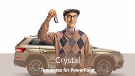  Presentation with brand key - Beautiful presentation theme featuring elderly-man-with-a-brand backdrop and a coral colored foreground