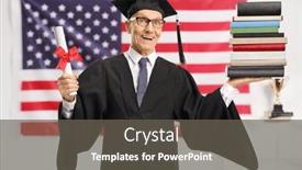  Presentation with diploma - Presentation design having elderly-man-with-a-diploma background and a gray colored foreground