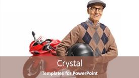  Presentation with racing - Colorful slide deck enhanced with elderly-man-with-a-racing backdrop and a violet colored foreground