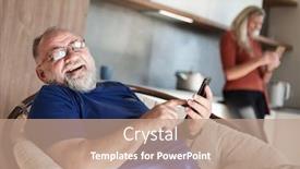  Presentation with elderly home - Slide deck having elderly-man-with-a-smartphone background and a coral colored foreground