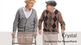  Presentation with elderly - PPT theme consisting of elderly man with a walk background and a mint green colored foreground