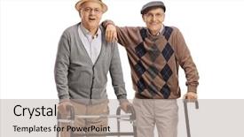  Presentation with elderly - Presentation theme with elderly man with a walker background and a light gray colored foreground