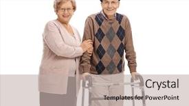  Presentation with walker - Cool new slides with elderly man with a walker backdrop and a mint green colored foreground