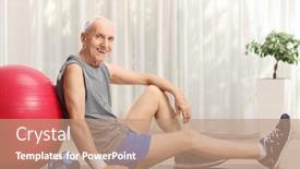  Presentation with exercise mat - Beautiful slides featuring elderly-man-with-fitness-ball backdrop and a coral colored foreground
