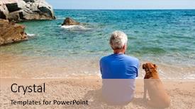  Presentation with elderly - Presentation theme featuring elderly man with his dog background and a coral colored foreground