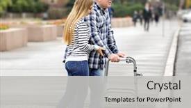  Presentation with helping man - PPT theme featuring elderly man with walking frame background and a light gray colored foreground