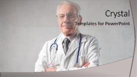  Presentation with pediatrics toddler and doctor - Slides having elderly medicine - serious senior doctor background and a  colored foreground