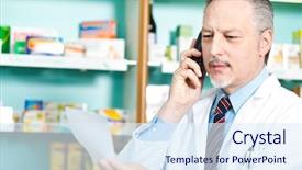  Presentation with pharmacist - Presentation design having elderly medicine - smiling pharmacist talking background and a sky blue colored foreground